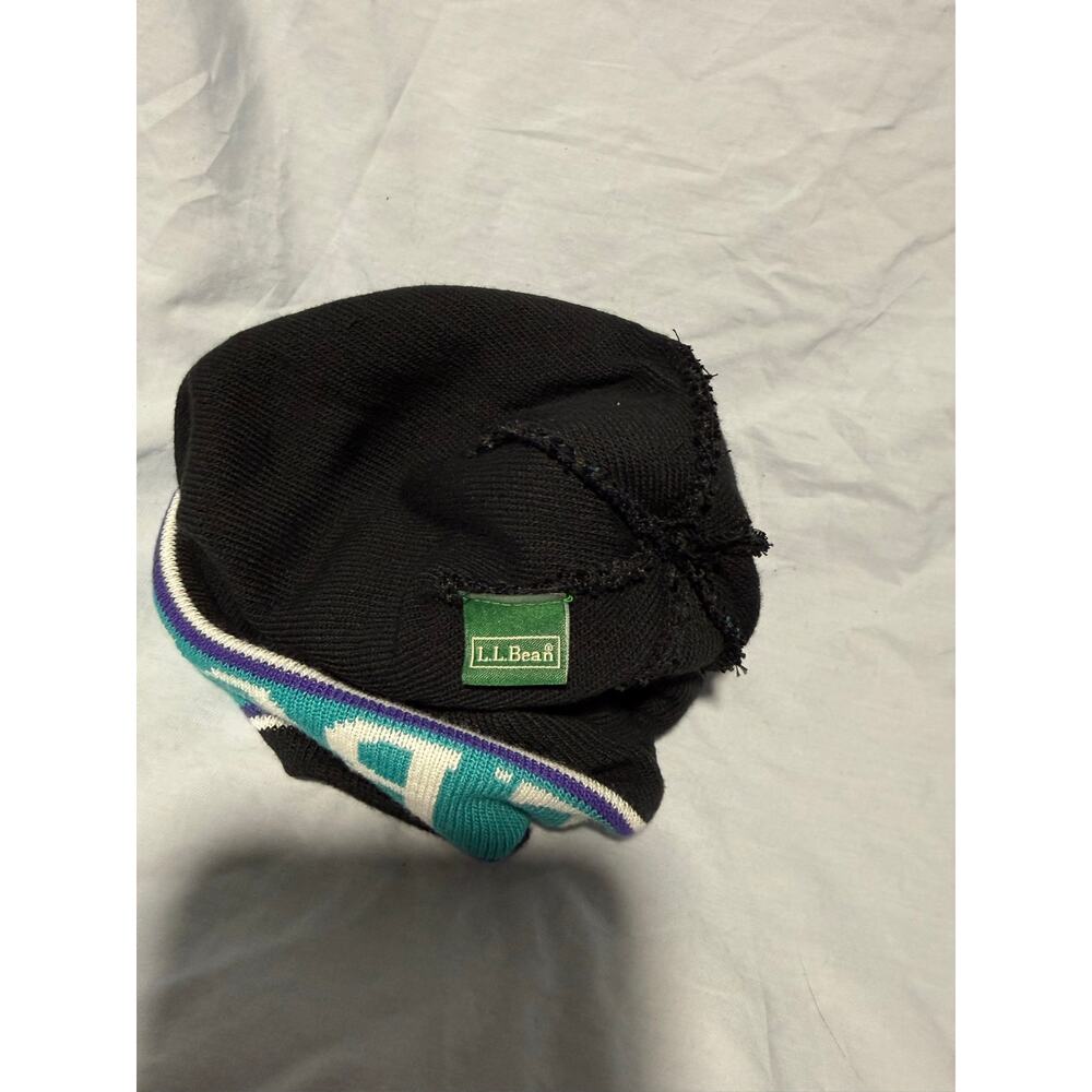 L.L.Bean Vintage Pom Beanie Teal Purple Black Mountain Knit Winter Hat - Picture 8 of 8